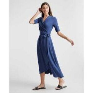 Quince Tencel Jersey Midi Wrap Dress Womens S Blue Sustainable Elegant Classic